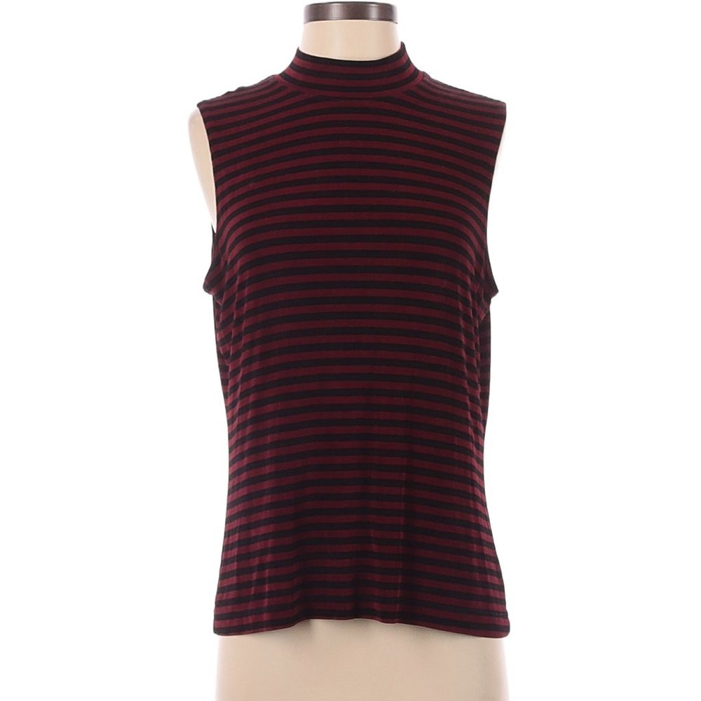 Red Striped Sleeveless High Neck Top